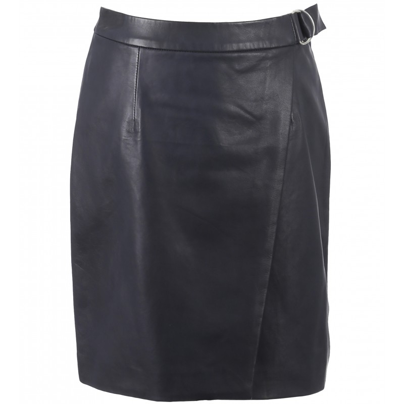 62258 - NAVY BLUE LEATHER SKIRT - OAKWOOD - THE LEATHER BRAND