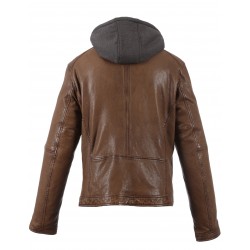 DRINK (REF. 63036)  TAN - LEATHER JACKET WITH REMOVABLE HOOD