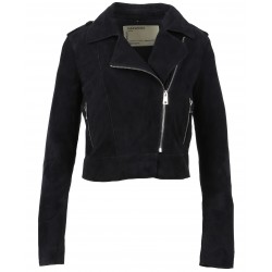 ZULINA (REF. 63637) NAVY - GENUINE GOAT SUEDE CROPPED BIKER JACKET