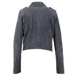 ZULINA (REF. 63637) PETROL BLUE - GENUINE GOAT SUEDE CROPPED BIKER JACKET