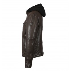 DRINK (REF. 63036)  CHOCOLATE- LEATHER JACKET WITH REMOVABLE HOOD