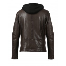 DRINK (REF. 63036)  CHOCOLATE- LEATHER JACKET WITH REMOVABLE HOOD