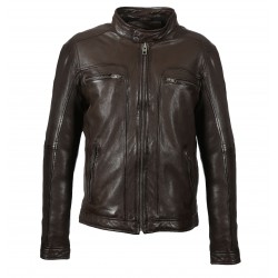 DRINK (REF. 63036)  CHOCOLATE- LEATHER JACKET WITH REMOVABLE HOOD