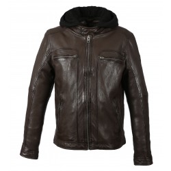 DRINK (REF. 63036)  CHOCOLATE- LEATHER JACKET WITH REMOVABLE HOOD