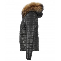 HAPPY (REF. 61677) BLACK - REAL FUR HOODED GENUINE LEATHER JACKET