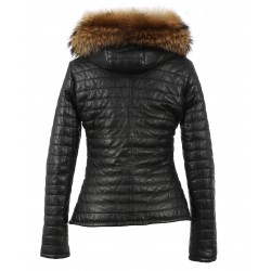 HAPPY (REF. 61677) BLACK - REAL FUR HOODED GENUINE LEATHER JACKET