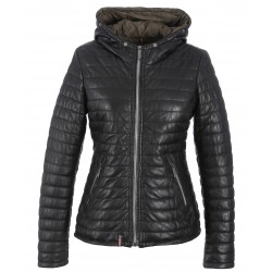 HAPPY (REF. 61677) BLACK - REAL FUR HOODED GENUINE LEATHER JACKET