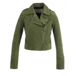 ZULINA (REF. 63637) GREEN - GENUINE GOAT SUEDE CROPPED BIKER JACKET