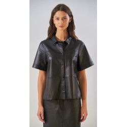 TAYLOR (REF. 63930) BLACK - GENUINE SHEEP LEATHER LOOSE SHIRT WITH SHORT SLEEVES