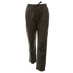 GIFT (REF. 63641) MARRON FONCE - PANTALON JOGPANT CUIR VÉRITABLE