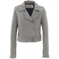 ZULINA (REF. 63637) GREY - GENUINE GOAT SUEDE CROPPED BIKER JACKET