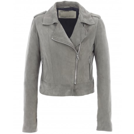 ZULINA REF. 63637 GREY GENUINE GOAT SUEDE CROPPED BIKER JACKET