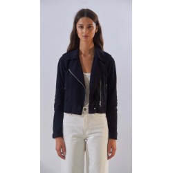 ZULINA (REF. 63637) NAVY - GENUINE GOAT SUEDE CROPPED BIKER JACKET