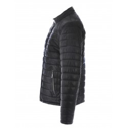 JULIEN (REF. 64027) BLACK - GENUINE LEATHER DOWN JACKET WITH PRESS BUTTONED MANDARIN COLLAR