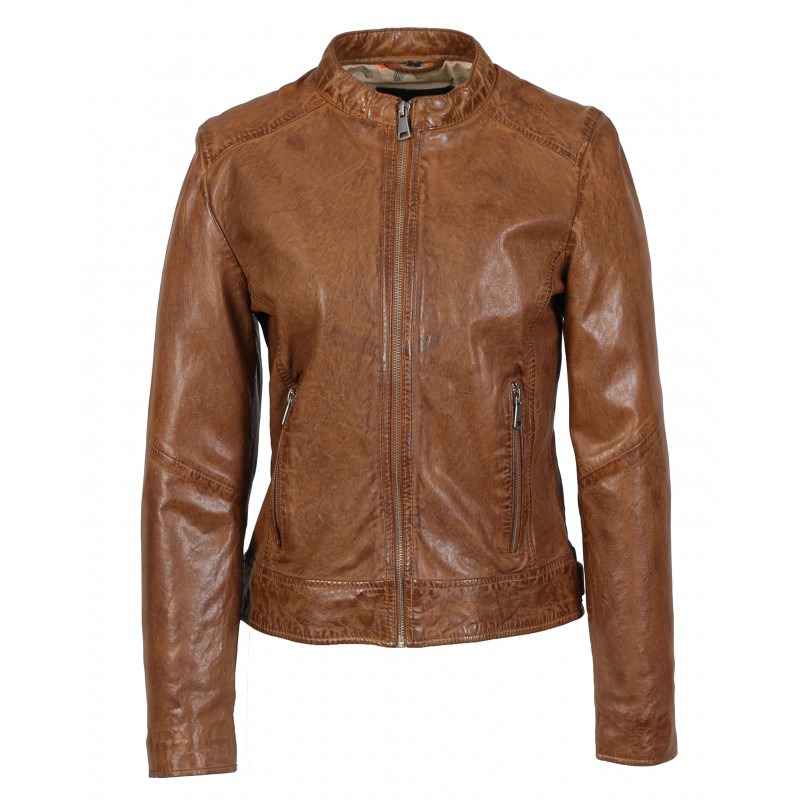 JUDITH (REF. 64207) NUTS - GENUINE LEATHER JACKET WITH BELTED EFFECT