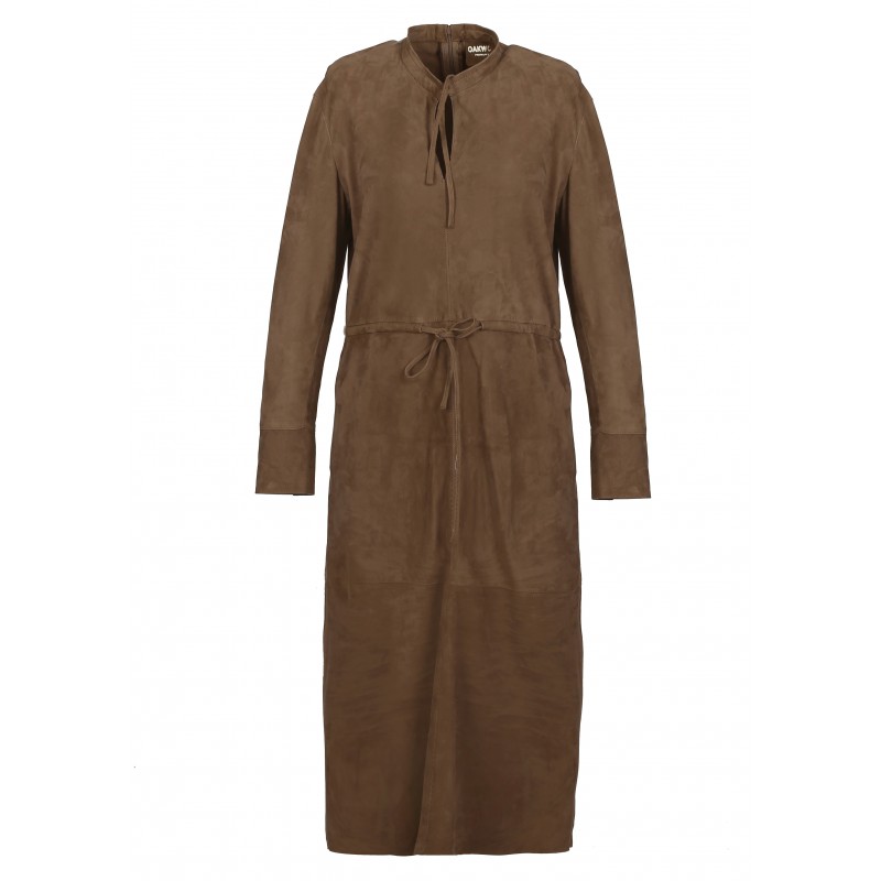 AZZA (REF. 64166) LIGHT BROWN - GENUINE GOAT SUEDE LEATHER MID-LONG DRESS