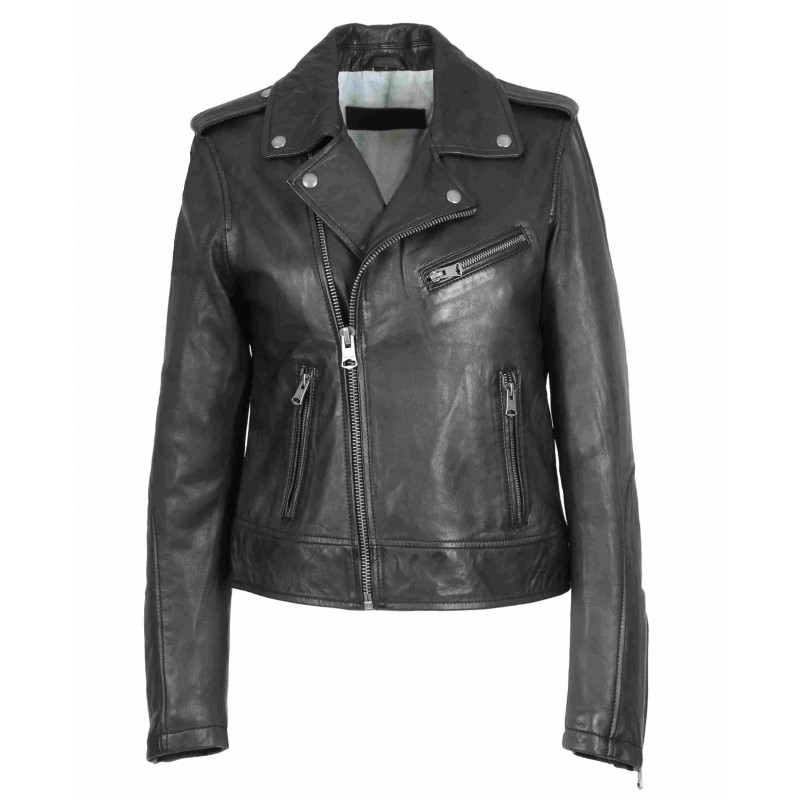 BOOGIE (REF. 64299) BLACK - REFINED GENUINE LEATHER JACKET WITH ASYMMETRICAL  CLOSING