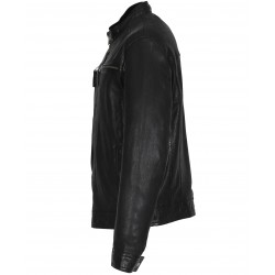 GILLES 6 (REF. 64397) BLACK - GENUINE LEATHER JACKET WITH PRESS BUTTONED  MANDARIN COLLAR