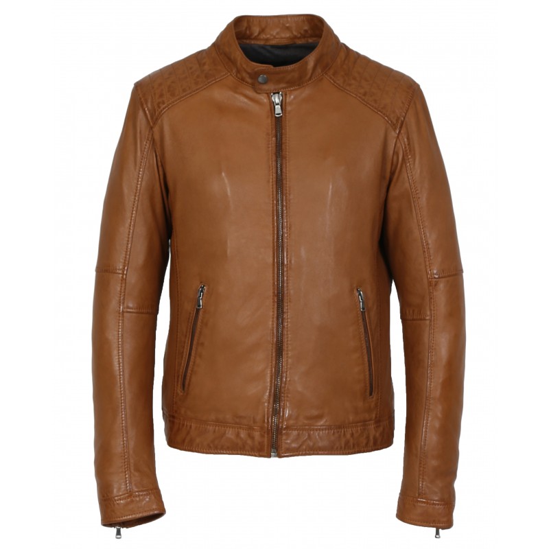 Chinese collar leather jacket on sale for mens