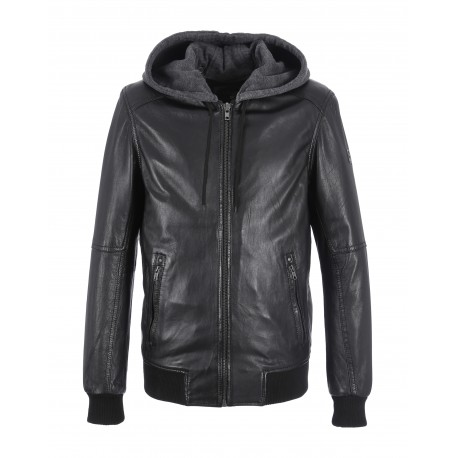 veste cuir a capuche