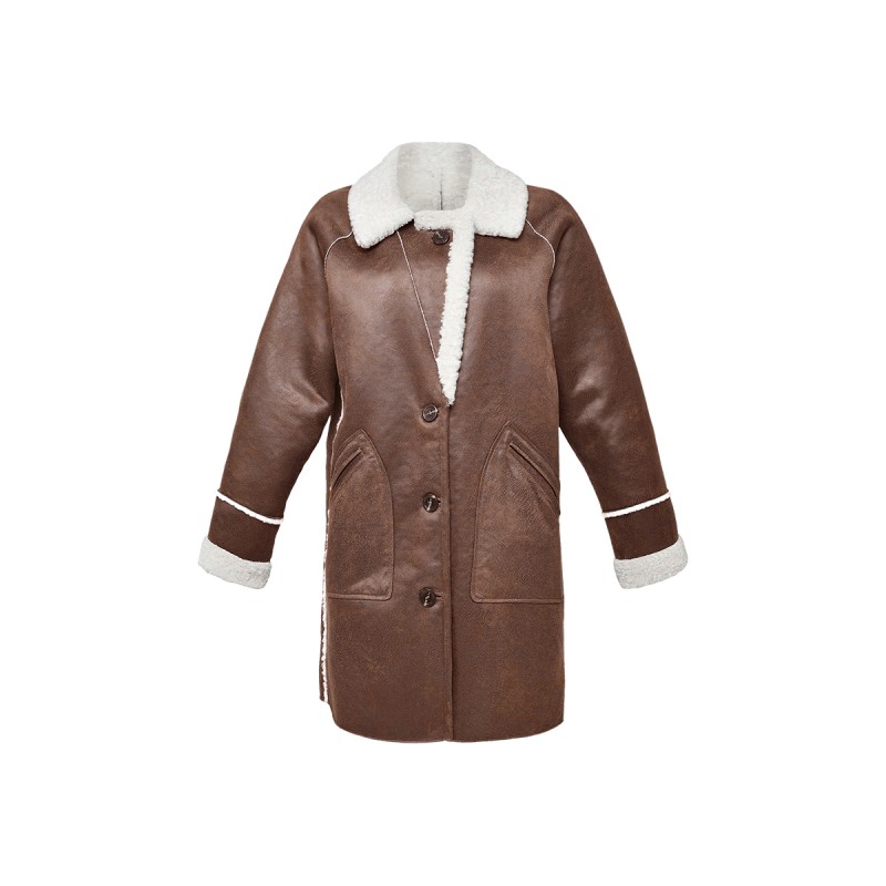 SPECTACLE REF. 64534 MARRON VIEILLI VESTE EFFET PEAU RETOURNEE FOURRURE SYNTHETIQUE