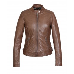 KARINE (REF. 64062) TABACCO - BLOUSON A COL MAO EN CUIR VÉRITABLE KARINE (REF. 64062) TABACCO - BLOUSON A COL MAO EN CUIR VÉRITABLE