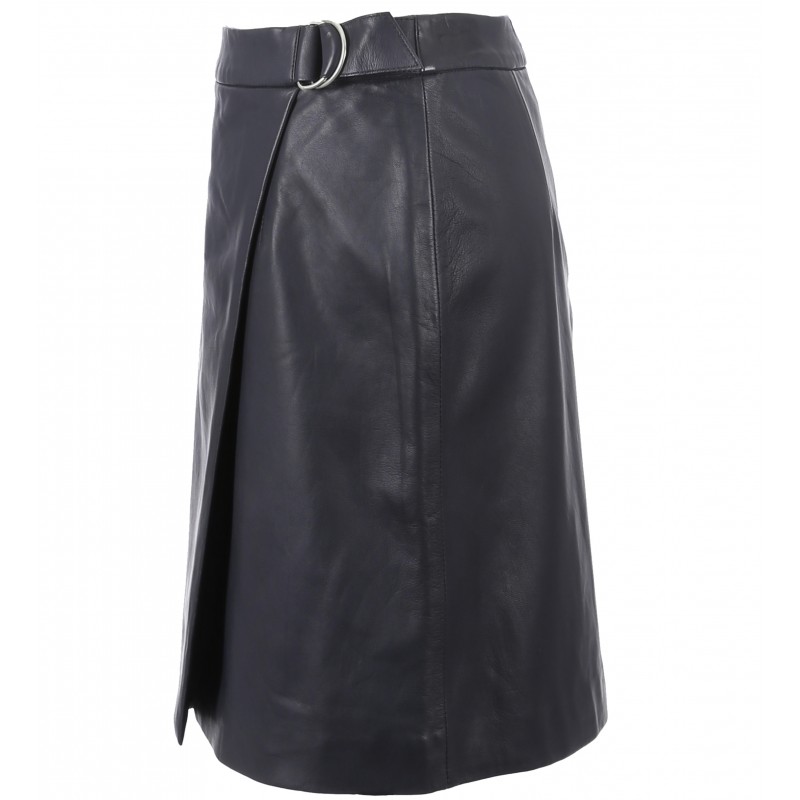 62258 - NAVY BLUE LEATHER SKIRT - OAKWOOD - THE LEATHER BRAND