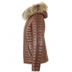 HAPPY (REF. 62666) COGNAC - TWO-TONE GENUINE LEATHER DOWN JACKET