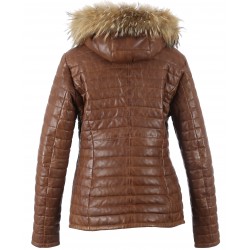 HAPPY (REF. 62666) COGNAC - TWO-TONE GENUINE LEATHER DOWN JACKET