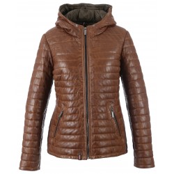 HAPPY (REF. 62666) COGNAC - TWO-TONE GENUINE LEATHER DOWN JACKET