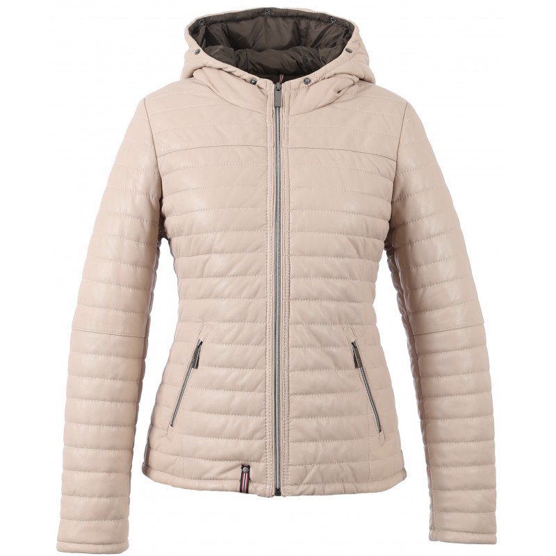 Happy Ref 61677 Light Pink Real Fur Hooded Genuine Leather