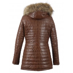 62592 - COGNAC LEATHER DOWNJACKET POPPING