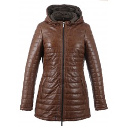 62592 - COGNAC LEATHER DOWNJACKET POPPING