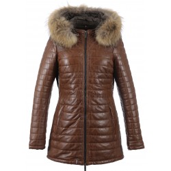 62592 - COGNAC LEATHER DOWNJACKET POPPING