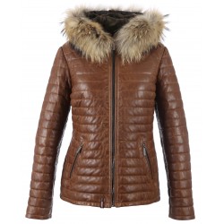 HAPPY (REF. 62666) COGNAC - TWO-TONE GENUINE LEATHER DOWN JACKET