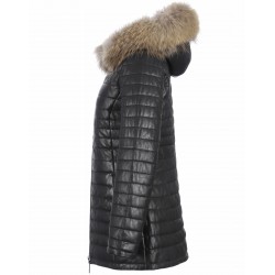 NATURAL FUR COLLAR BLACK DOWN JACKET POPPY