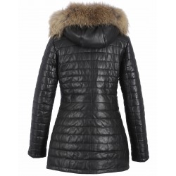 NATURAL FUR COLLAR BLACK DOWN JACKET POPPY