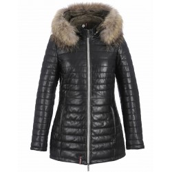 NATURAL FUR COLLAR BLACK DOWN JACKET POPPY