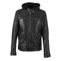 DRINK (REF. 63036)  BLACK - LEATHER JACKET WITH REMOVABLE HOOD