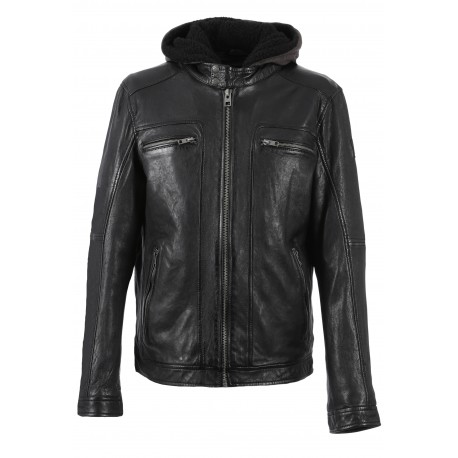 Blouson en cuir avec parmenture amovible