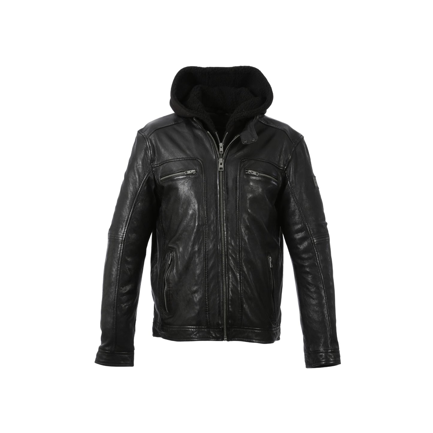 DRINK (REF. 63036) NOIR - BLOUSON EN CUIR VÉRITABLE À CAPUCHE AMOVIBLE OAKWOOD