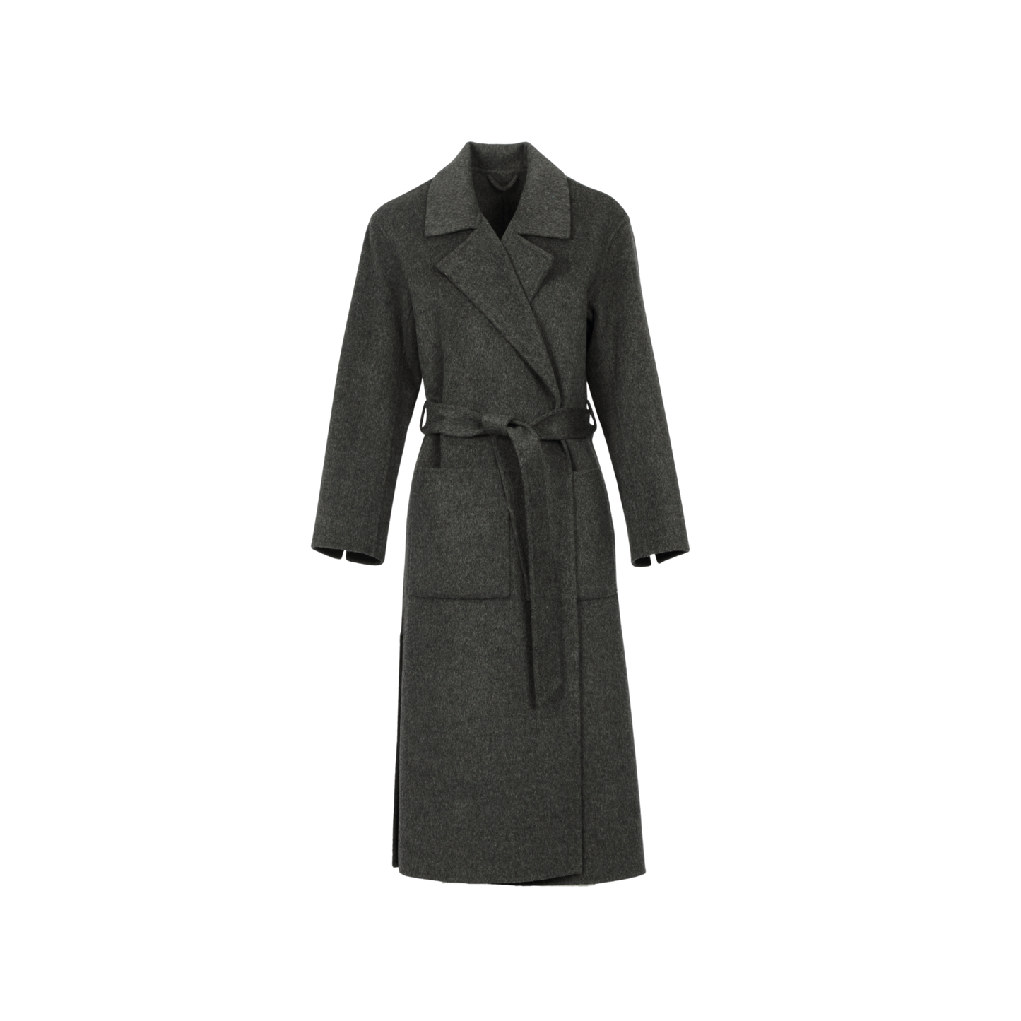 ALLEGORIA (REF. 64303) ANTHRACITE- MANTEAU EN LAINE MELANGEE AVEC CEINTURE A NOUER