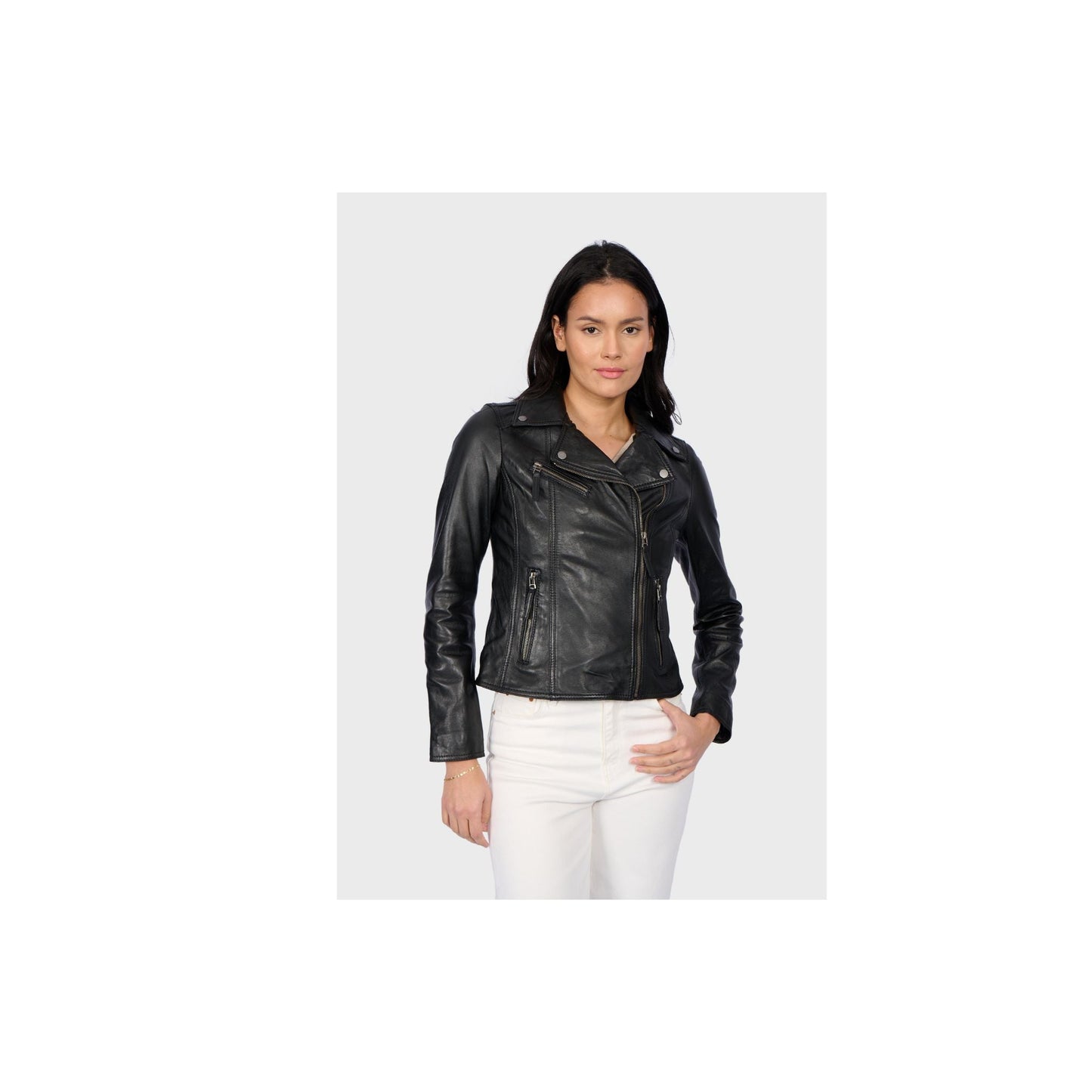 CLIPS (REF. 64624) NOIR - BLOUSON ASYMETRIQUE EPURE EN CUIR OAKWOOD