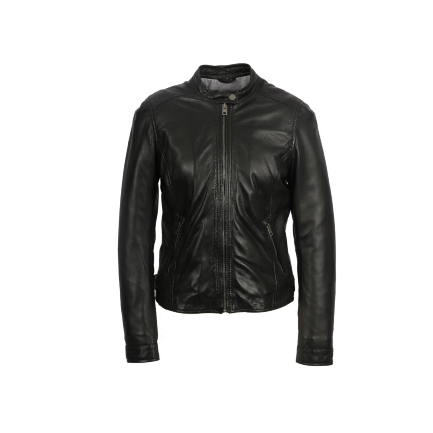 KARINE (REF. 64842) NOIR - BLOUSON A COL MAO EN CUIR VÉRITABLE OAKWOOD