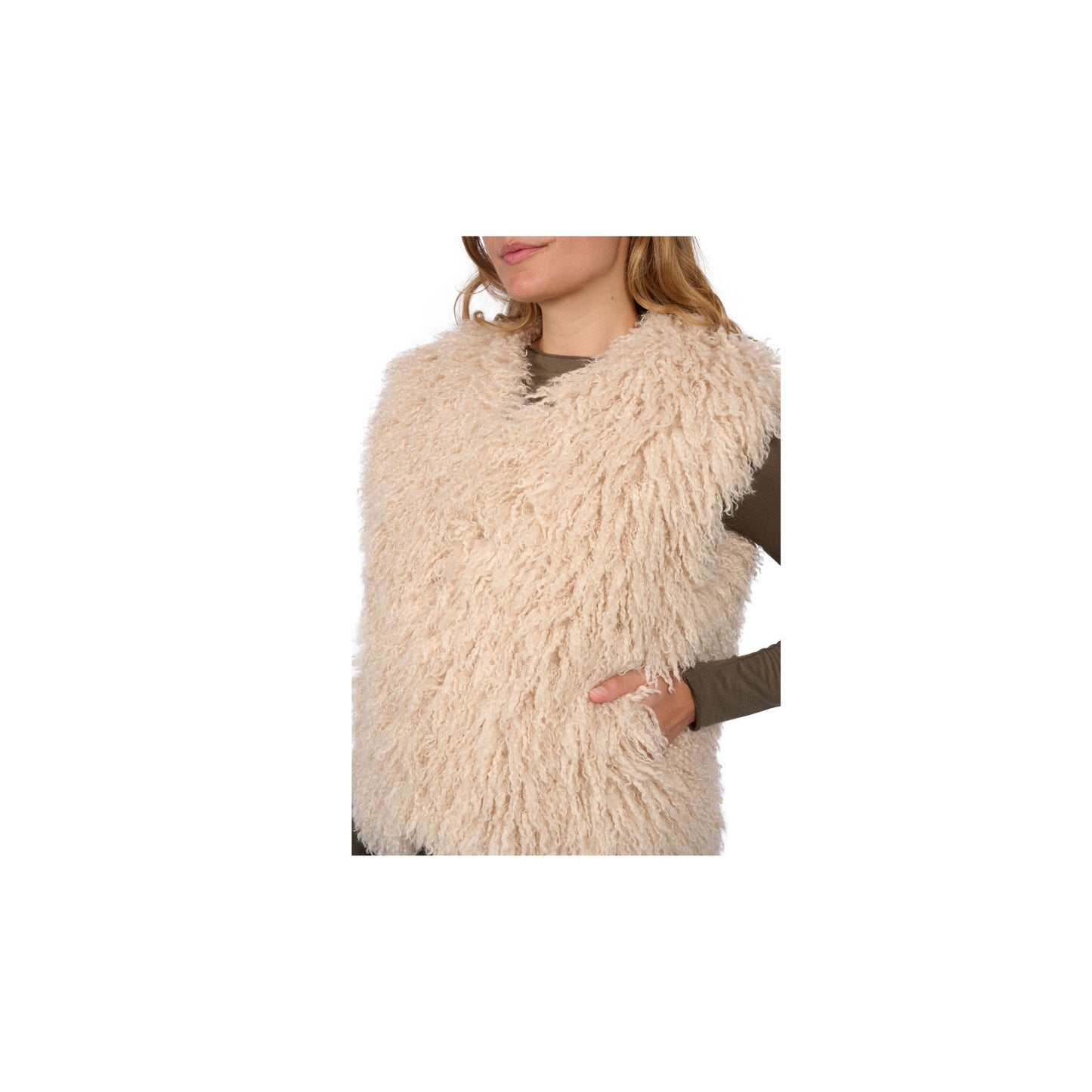 BETH (REF. 65091) BEIGE CLAIR  - GILET SANS MANCHE EN FAUSSE FOURRURE OAKWOOD