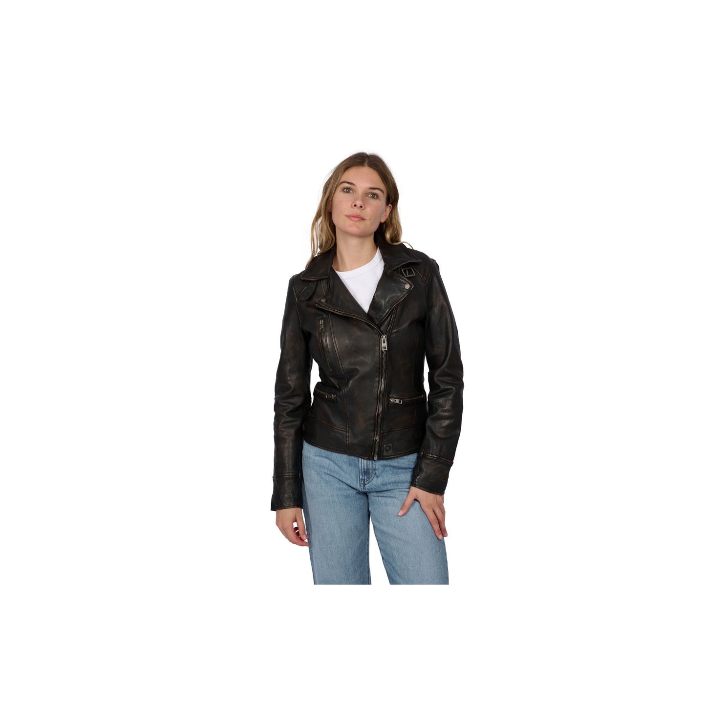 VIDEO (REF. 62065) MARRON VIEILLI - BLOUSON EN CUIR  EFFET LAVÉ OAKWOOD