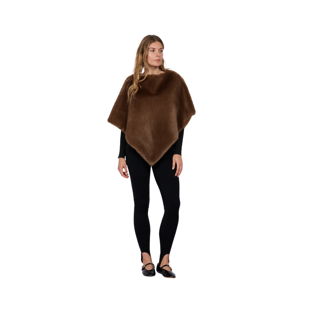 MEGEVE (REF. 65294)CHOCO- PONCHO EN FAUSSE FOURRURE