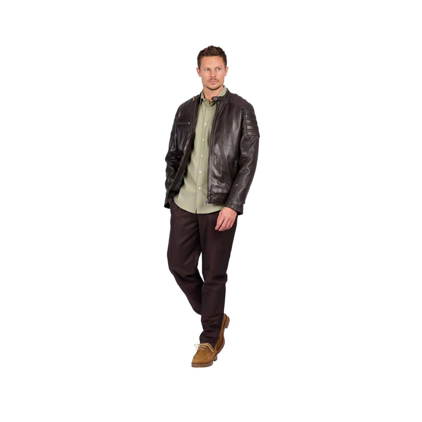 SHELBY (REF. 65178) MARRON - BLOUSON COL MAO EN CUIR OAKWOOD