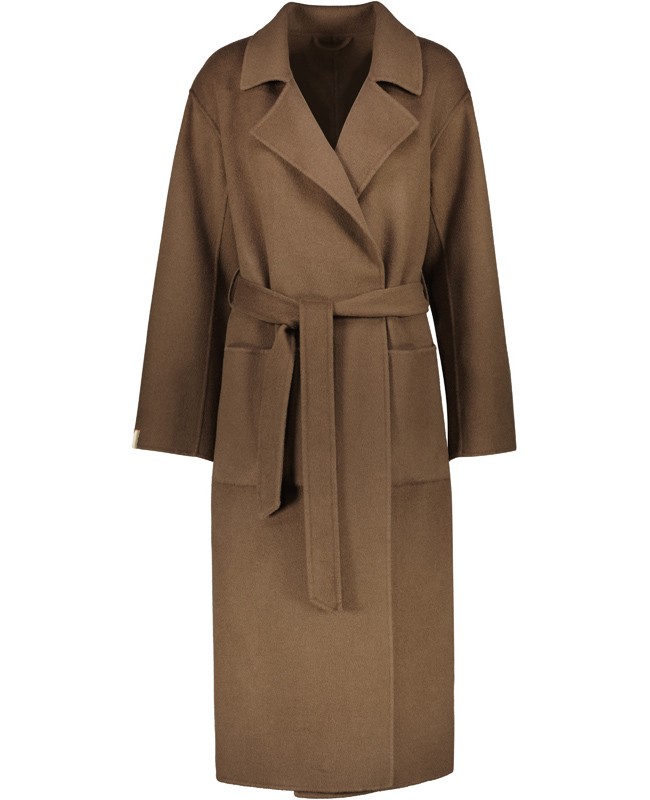 Wool coat with tie belt cheap